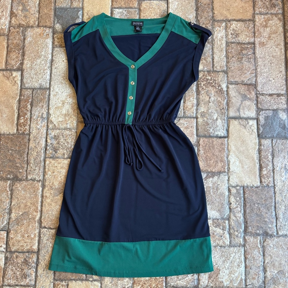 Enfocus Studio Navy and Green Mini Dress